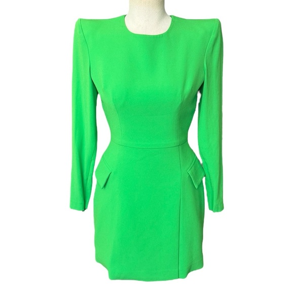 Alex Perry Rian Crepe Long Sleeve Mini Dress in Green US:4 UK:8 - Picture 4 of 13